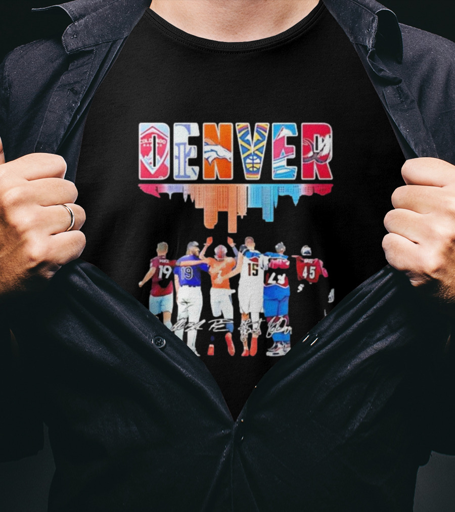 Denver City Skyline Rapids Rockies Broncos Nuggets Avalanche Mammoth Team Spirit T-Shirt