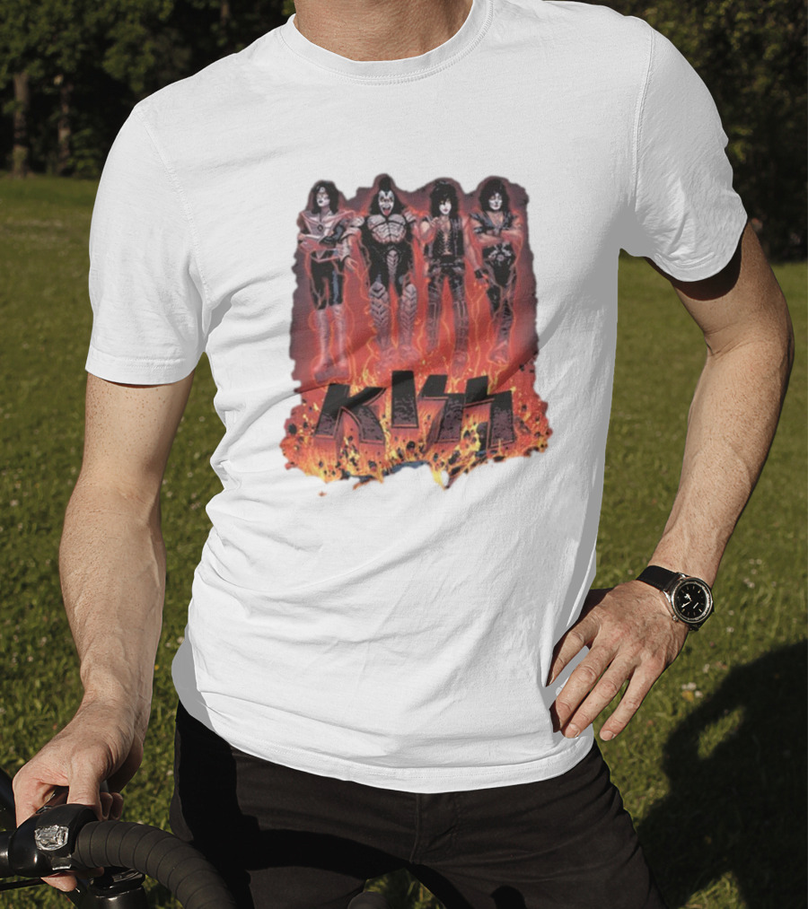 KISS Band Members Surrounded By Flames T-Shirt