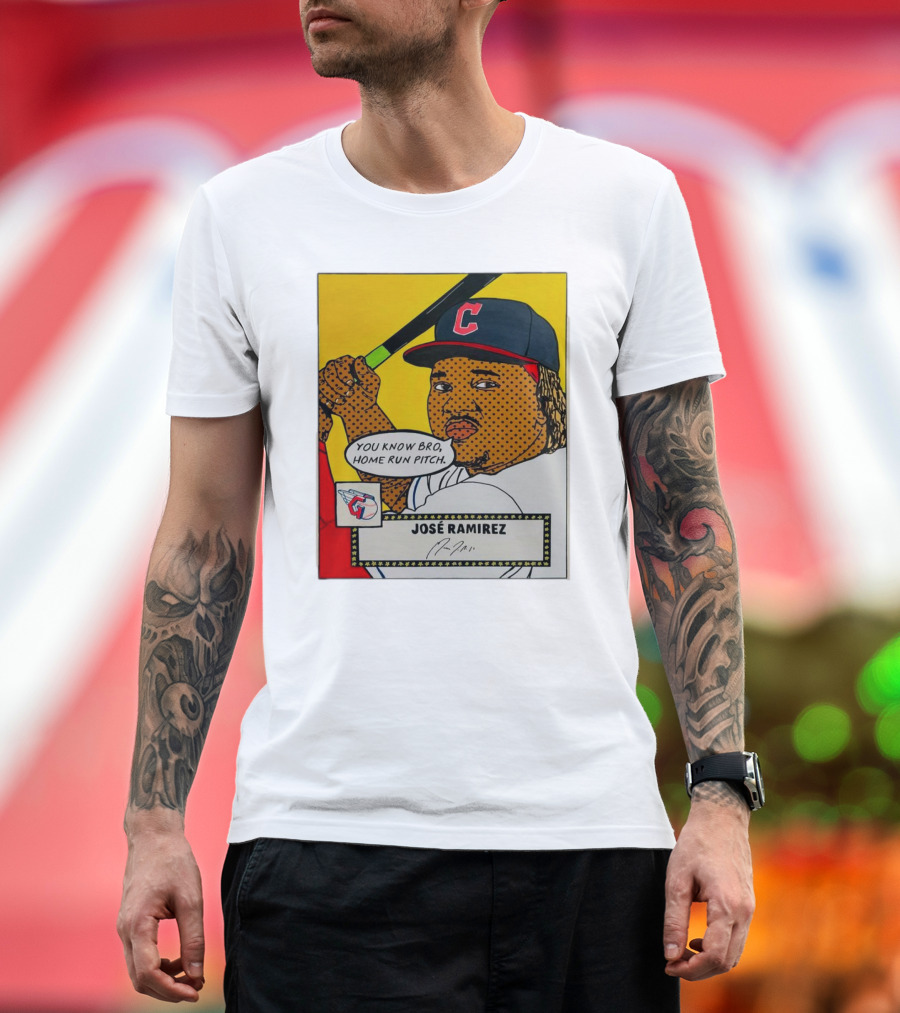José Ramirez Cleveland Guardians Pop Art You Know Bro Home Run Pitch Signature T-Shirt