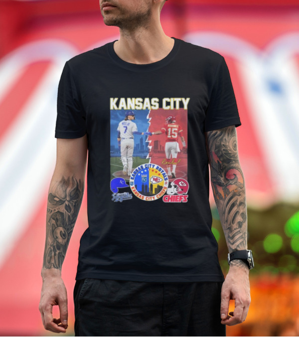 Premium T-Shirt: Kansas City Royals Witt Jr. and Chiefs Mahomes 2024 Signatures Championship Collaboration T-Shirt Kansas City Royals Witt Jr. and Chiefs Mahomes 2024 Signatures Championship Collaboration T-Shirt