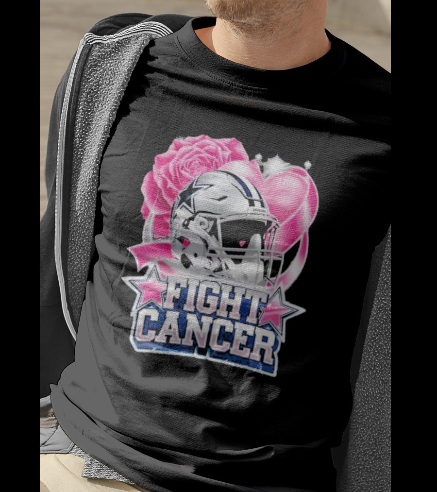 Fight Cancer Breast Cancer Dallas Cowboys Helmet Roses Pink T-Shirt