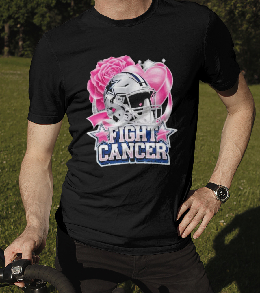 Fight Cancer Breast Cancer Dallas Cowboys Helmet Roses Pink T-Shirt