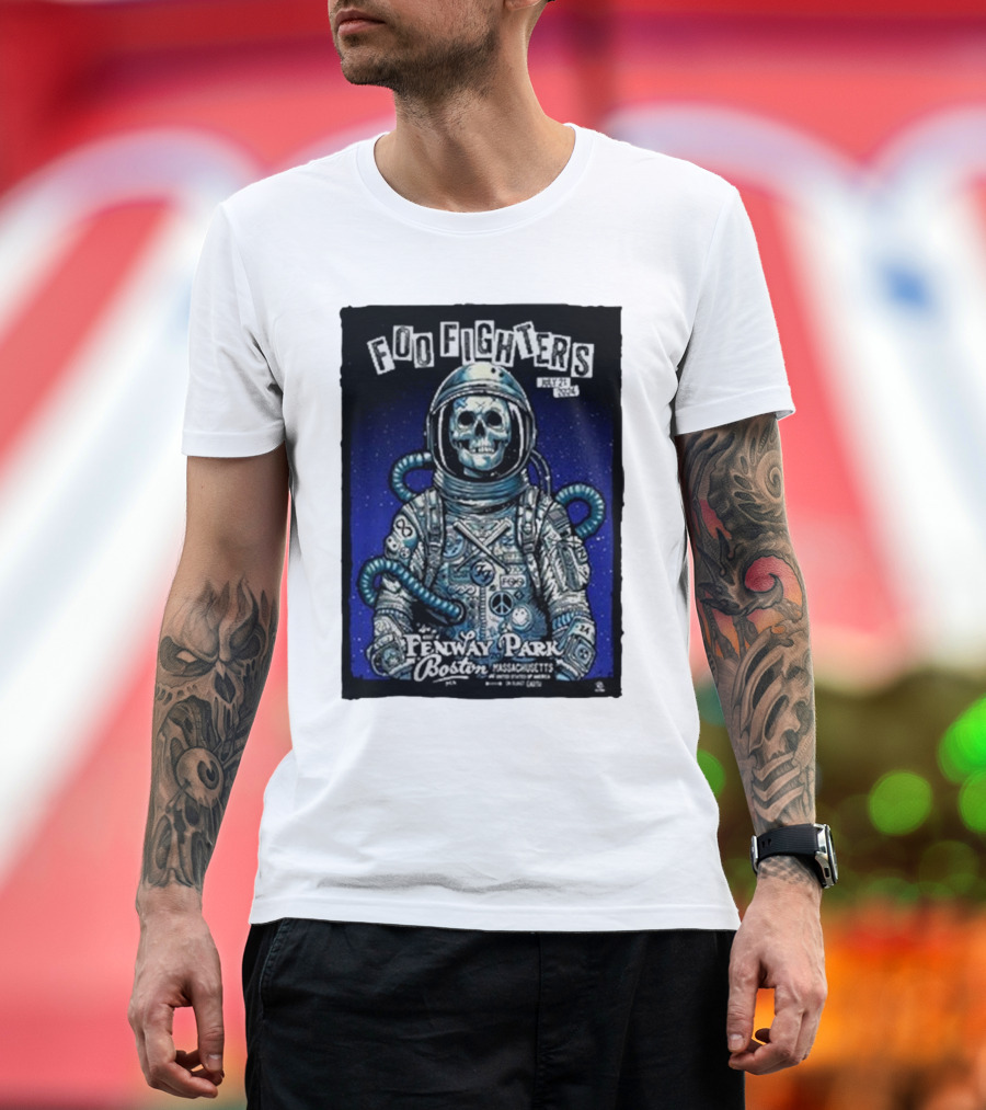 Foo Fighters Fenway Park Boston Massachusetts July 21 2024 Astronaut Skeleton T-Shirt