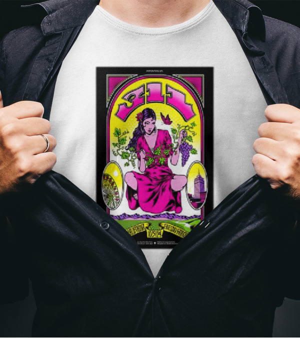 311 Fresno Fairgrounds October 9 2024 Poster With Woman Holding Grapes And California Icons T-Shirt