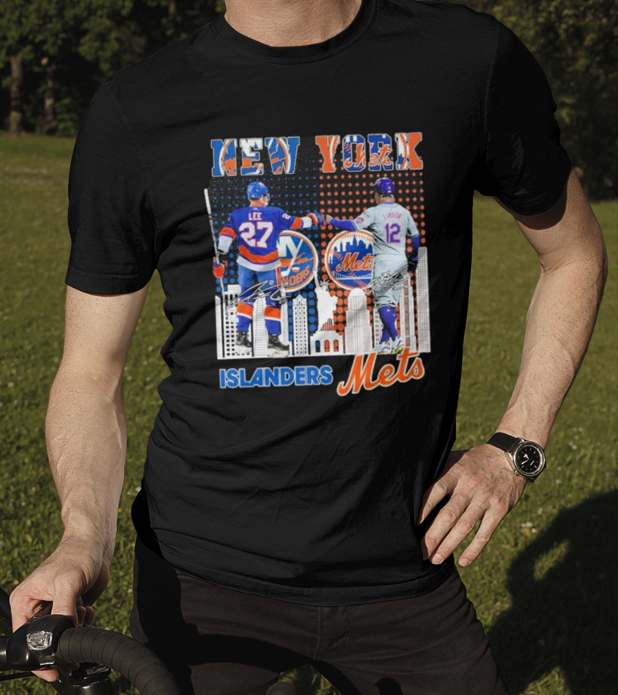 New York Islanders Mets Anders Lee Francisco Lindor Collaboration T-Shirt