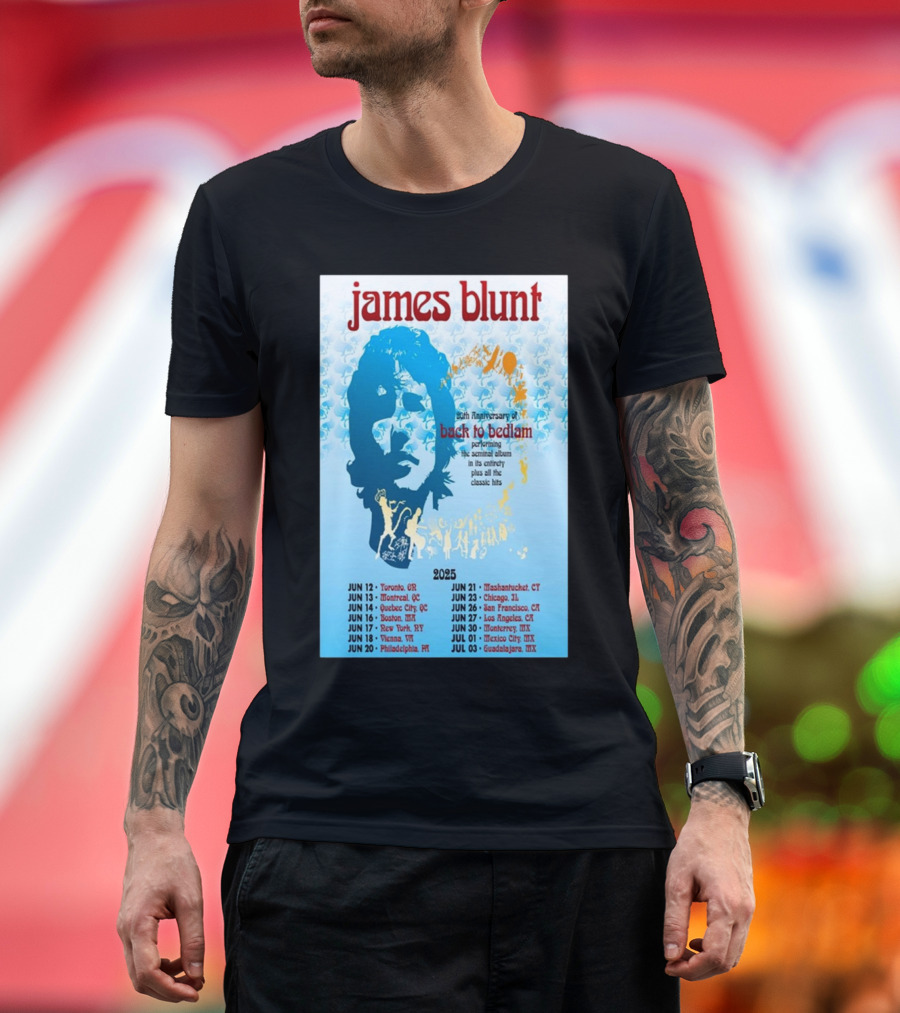 James Blunt 20th Anniversary Back To Bedlam Performing Summer 2025 Tour Dates T-Shirt