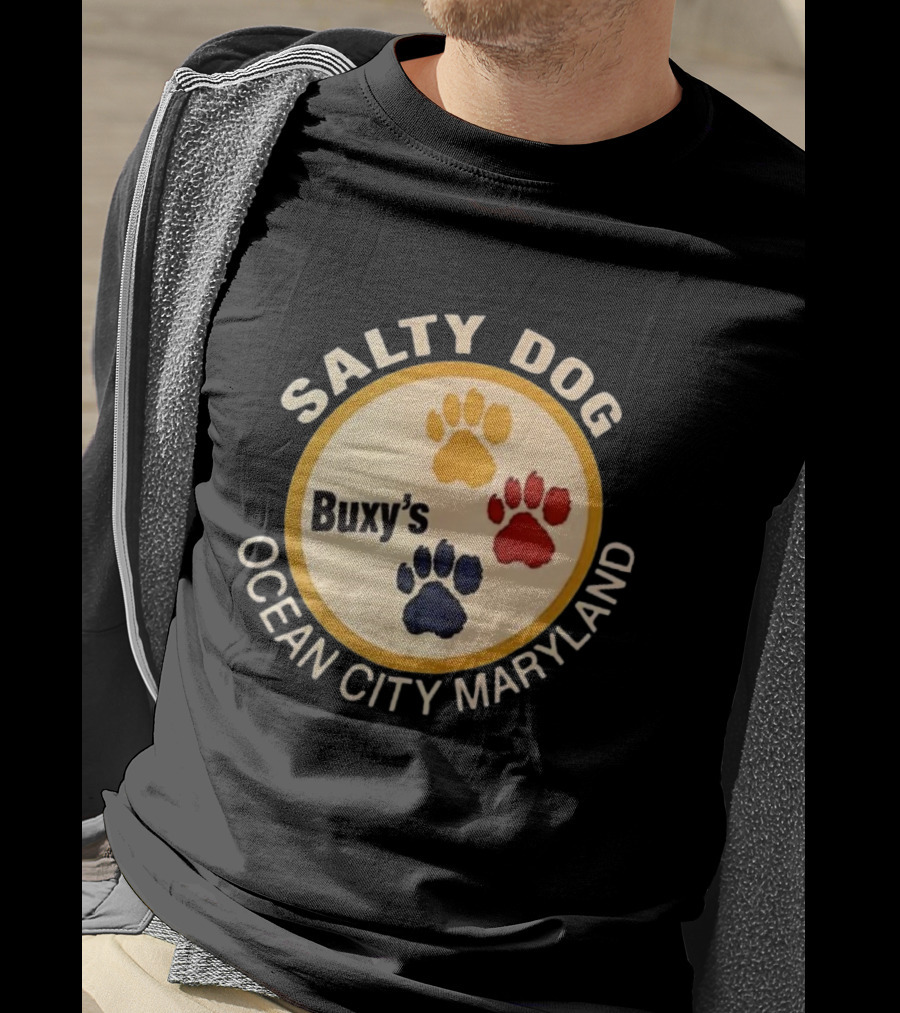 Salty Dog Buxy’s Ocean City Maryland Three Paw Prints T-Shirt