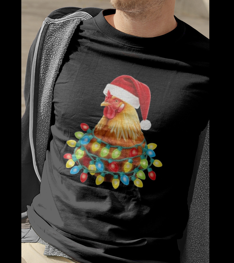 Santa Chicken Christmas Lights Festive Hilarious T-Shirt