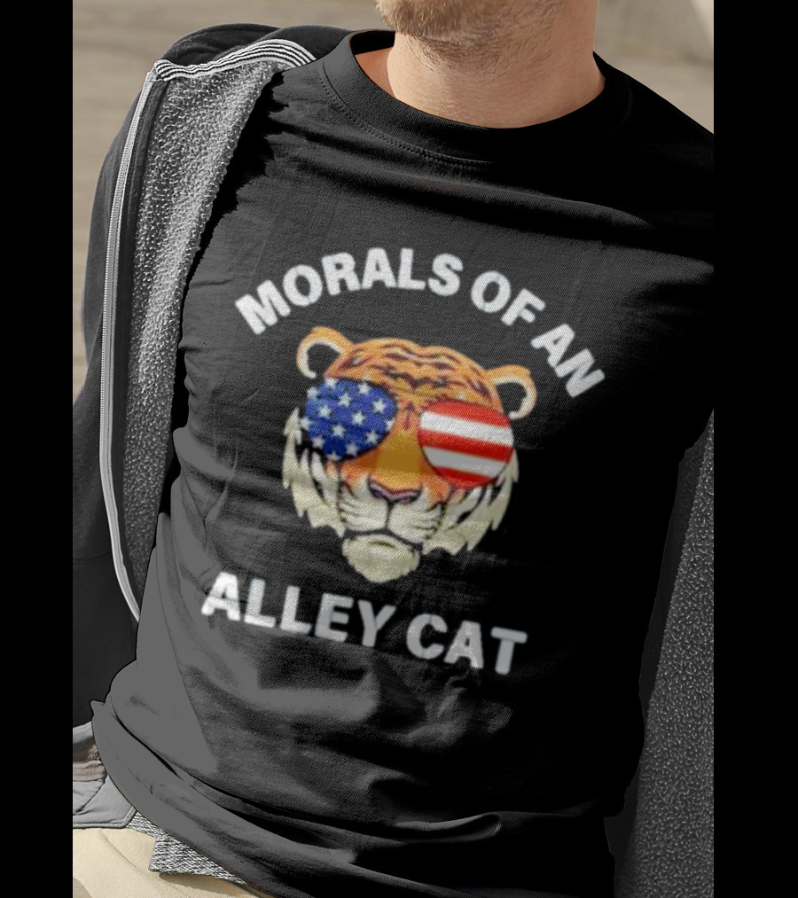 Morals Of An Alley Cat Tiger With American Flag Sunglasses T-Shirt