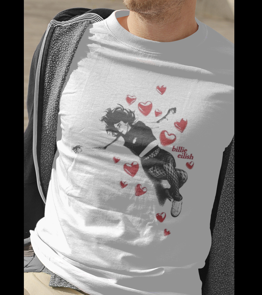 Billie Eilish Surrounded By Floating Red Hearts Valentine T-Shirt