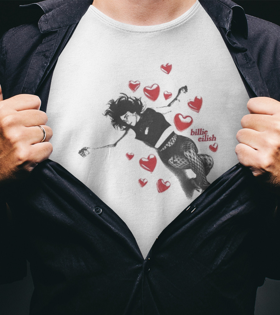 Billie Eilish Surrounded By Floating Red Hearts Valentine T-Shirt