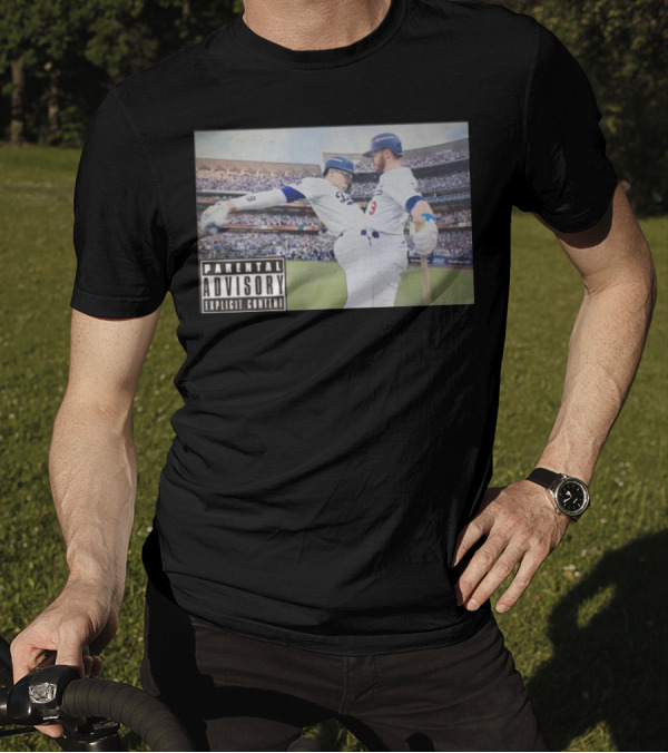 Clayton Kershaw Shohei Ohtani Los Angeles Dodgers Parental Advisory Explicit Content Stadium Scene T-Shirt
