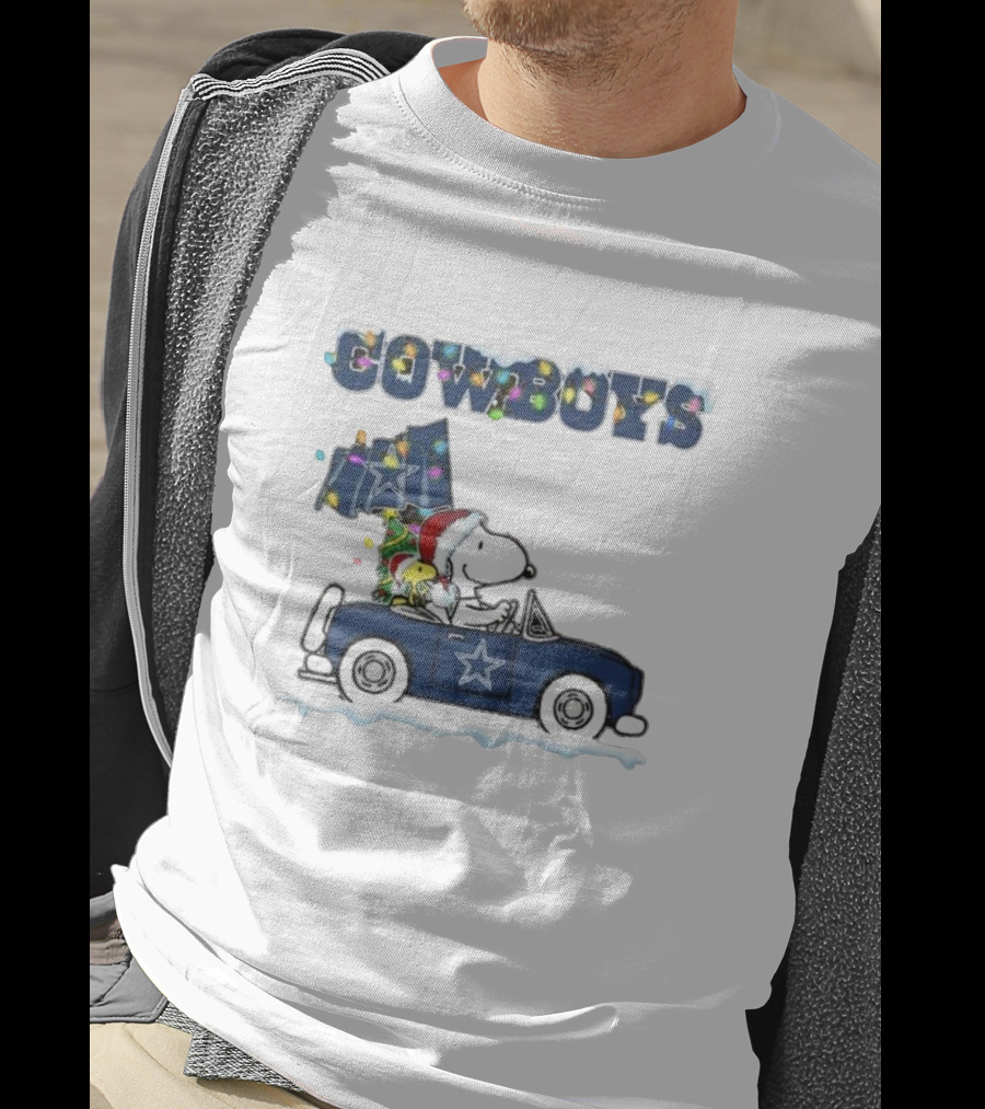 Cowboys Snoopy Christmas Car Cartoon Sports T-Shirt