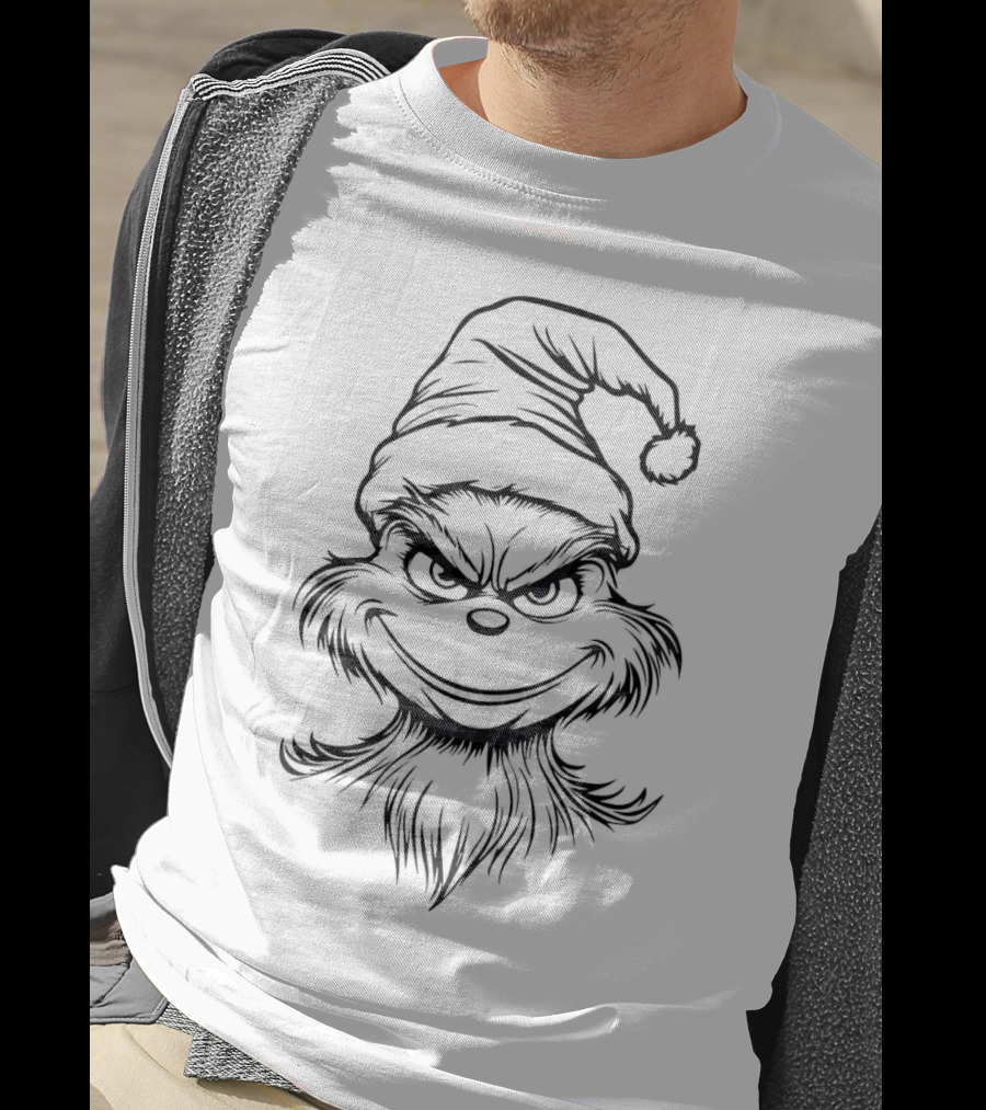 Grinch Face Outline Merry Christmas T-Shirt