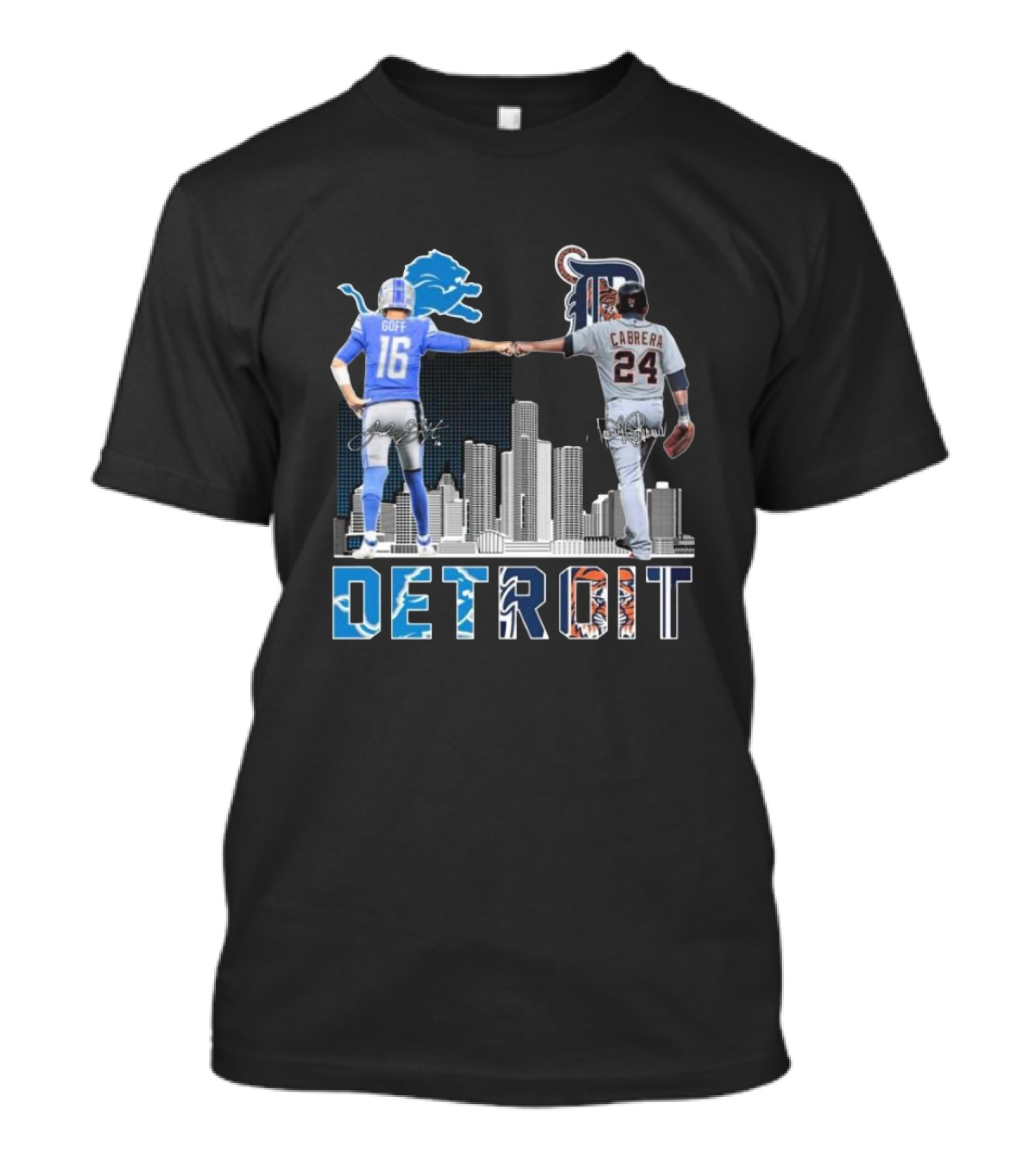 Detroit Lions Goff Tigers Cabrera Signatures Skyline T-Shirt