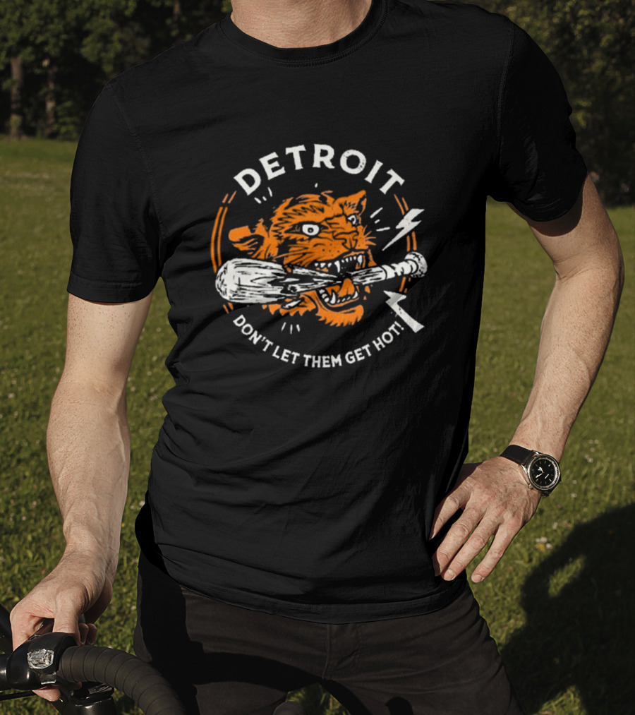 Detroit Tigers MLB Fierce Tiger With Baseball Bat Iconic Warning T-Shirt