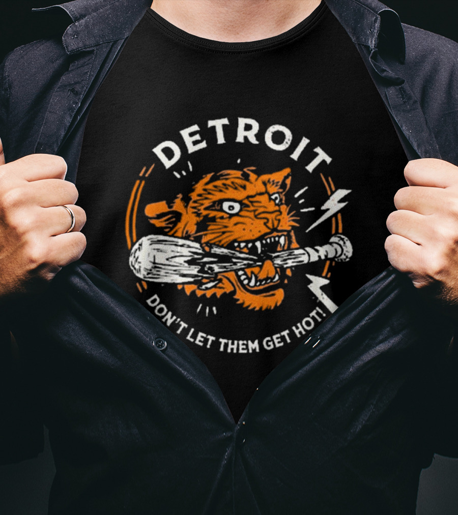 Detroit Tigers MLB Fierce Tiger With Baseball Bat Iconic Warning T-Shirt