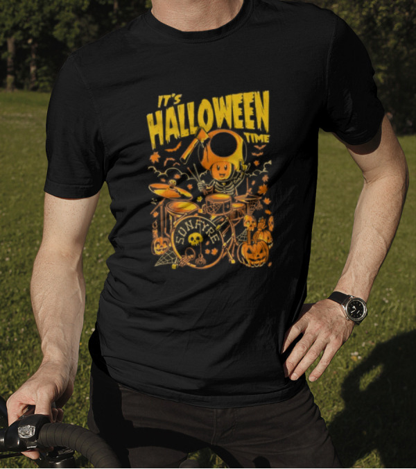 It's Halloween Time Sunfyre Drum Skeleton Pumpkins T-Shirt