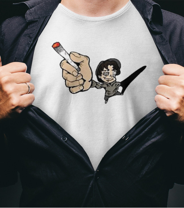 Rav Left-Handed Cigarette Keep The Change Tour Cartoon Character Holding Smoking Cigarette T-Shirt