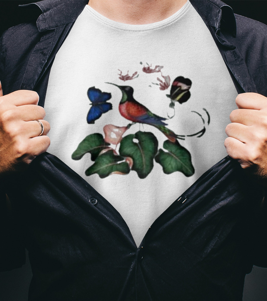 Yoshinobu Yamamoto The Dybdahl Co Hummingbird And Butterflies Among Flowers T-Shirt