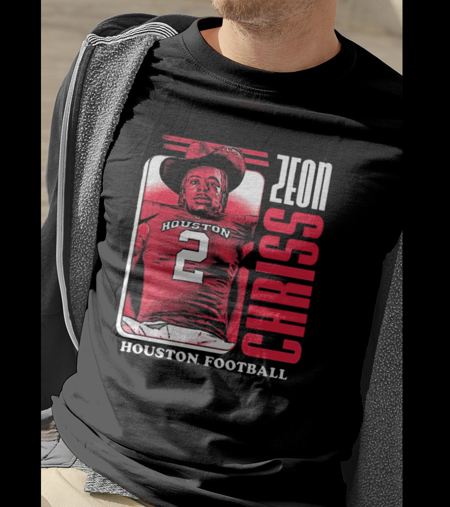 Houston Cougars Football Zeon Chriss Number 2 Red Black White T-Shirt