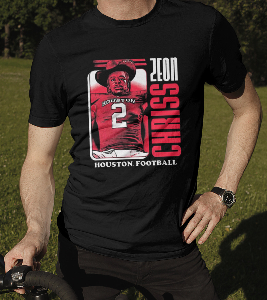 Houston Cougars Football Zeon Chriss Number 2 Red Black White T-Shirt