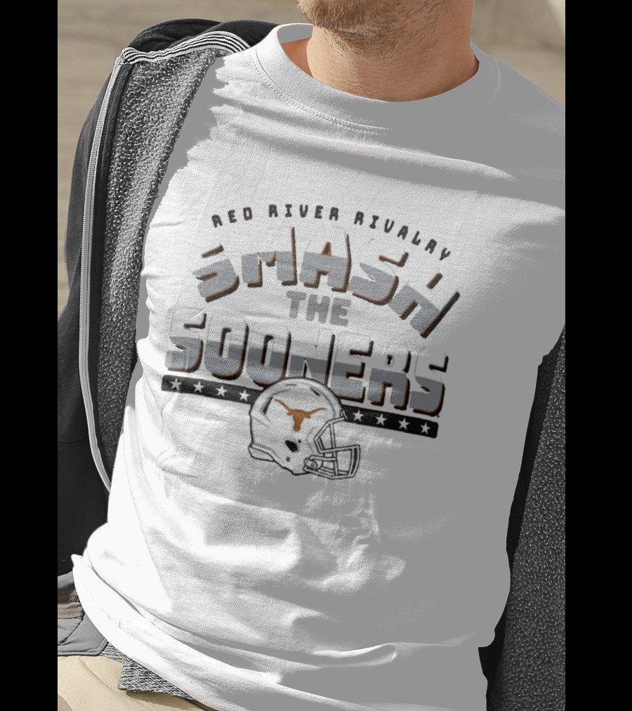 Red River Rivalry Smash The Sooners Texas Longhorns Helmet T-Shirt