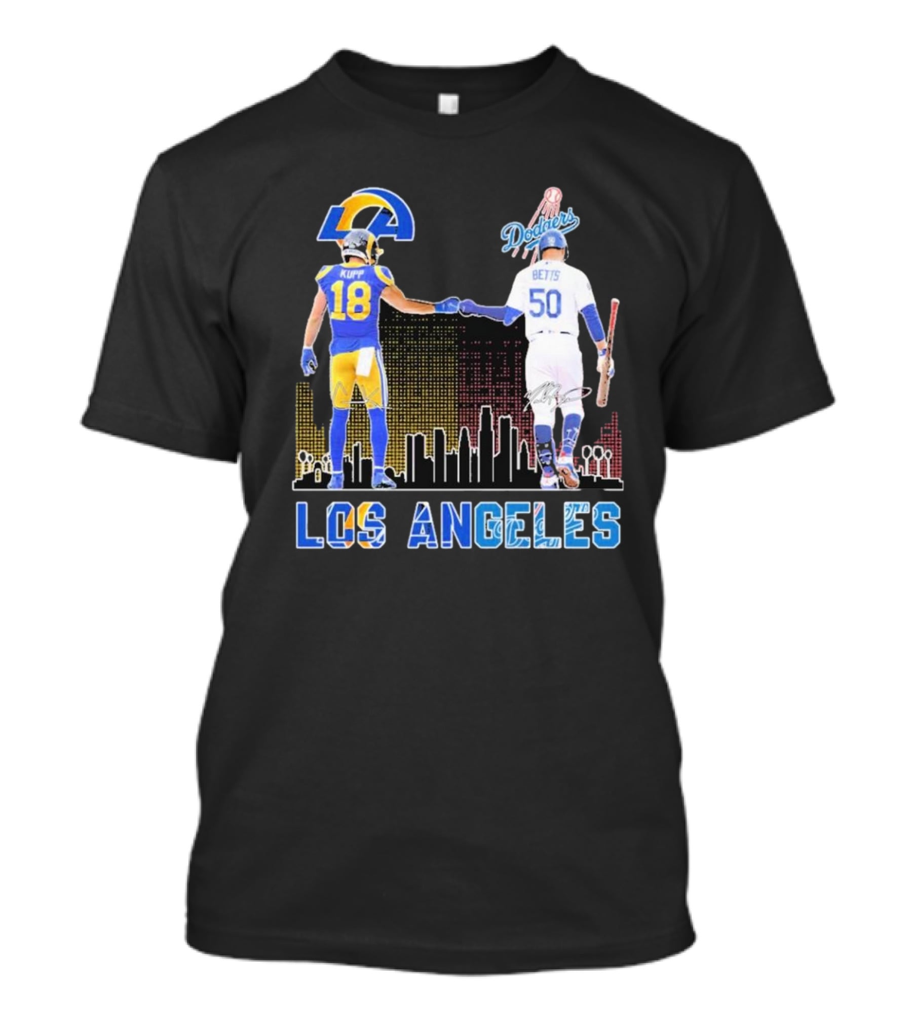 Los Angeles Rams And Dodgers Cooper Kupp Mookie Betts Skyline Collaboration T-Shirt