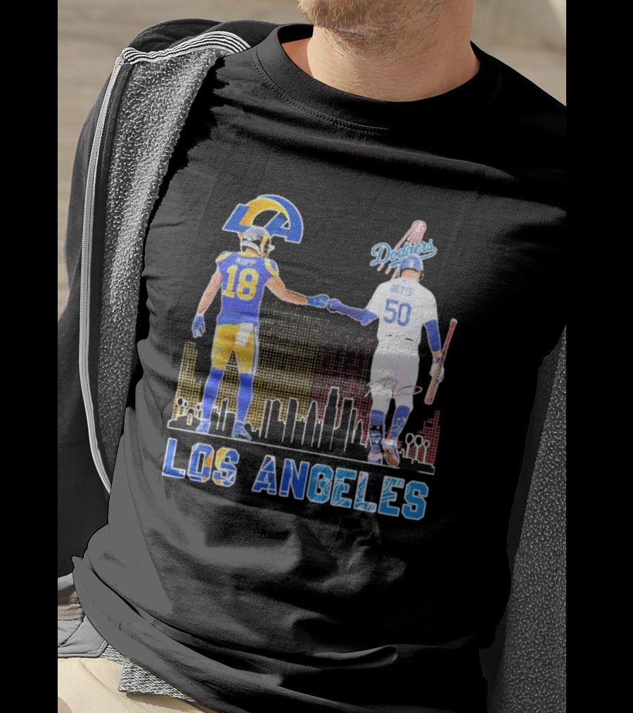 Los Angeles Rams And Dodgers Cooper Kupp Mookie Betts Skyline Collaboration T-Shirt