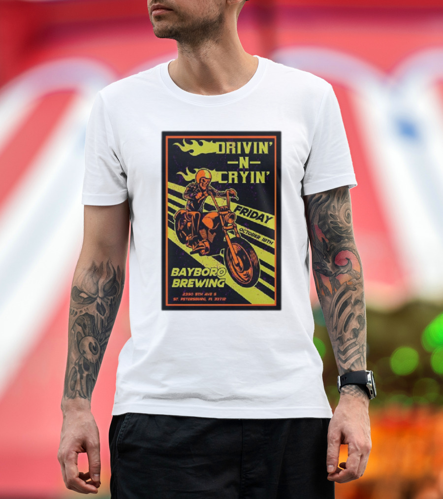 Drivin’ N Cryin’ Friday October 18th Bayboro Brewing St. Petersburg FL Motorcycle Rider T-Shirt