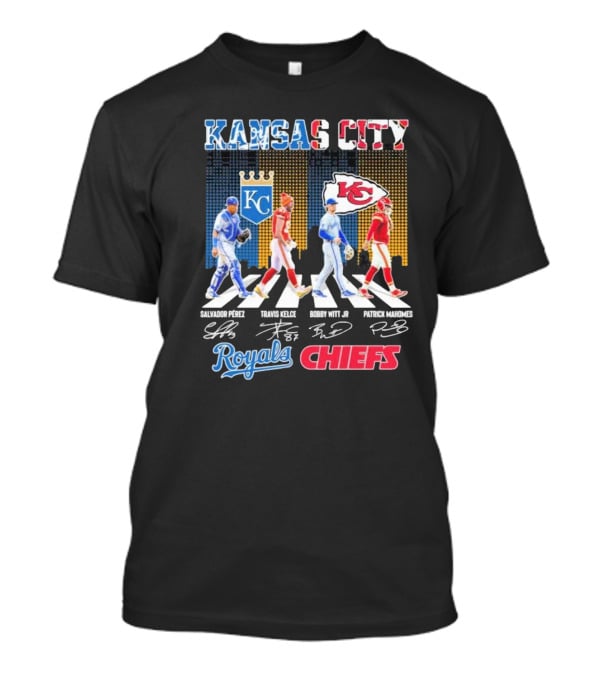 Kansas City Royals Salvador Pérez Bobby Witt Jr Kansas City Chiefs Travis Kelce Patrick Mahomes Abbey Road Signatures T-Shirt