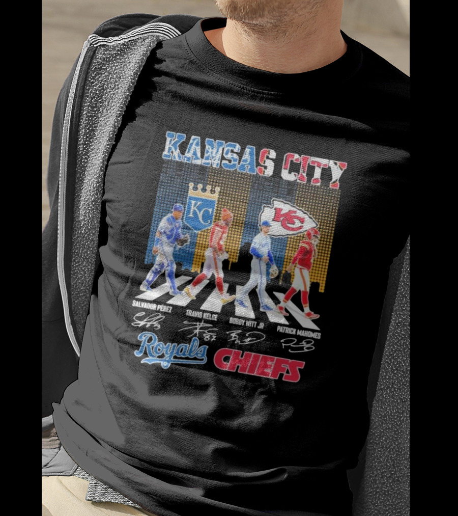Kansas City Royals Salvador Pérez Bobby Witt Jr Kansas City Chiefs Travis Kelce Patrick Mahomes Abbey Road Signatures T-Shirt