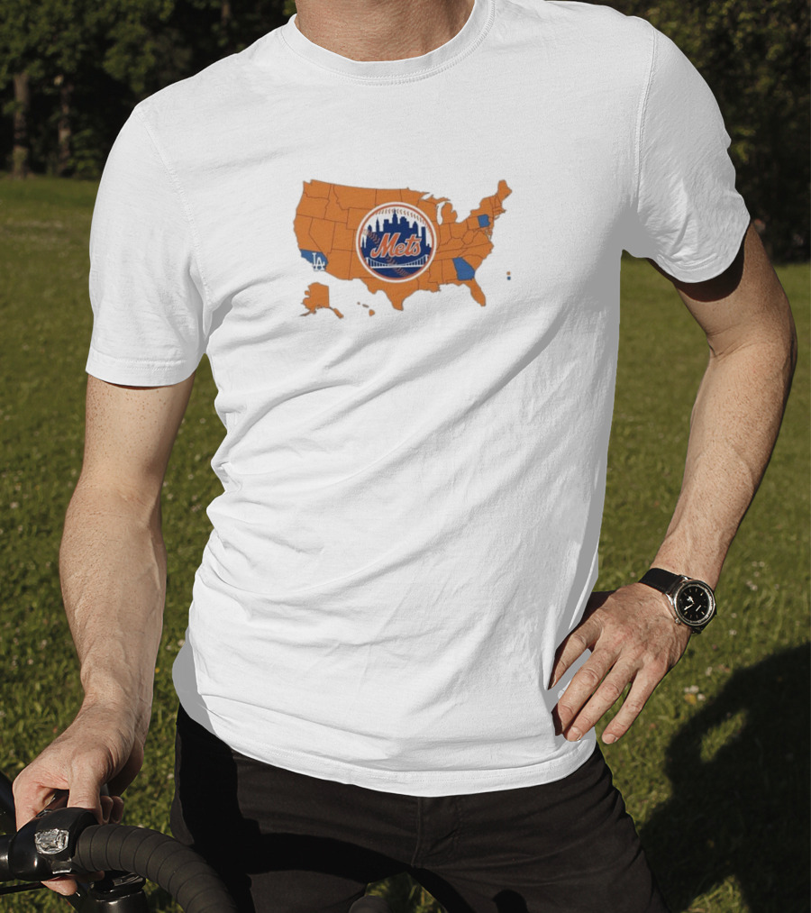 Map Of America Rooting For Mets With Dodgers And Braves Highlights In NLCS MLB T-Shirt