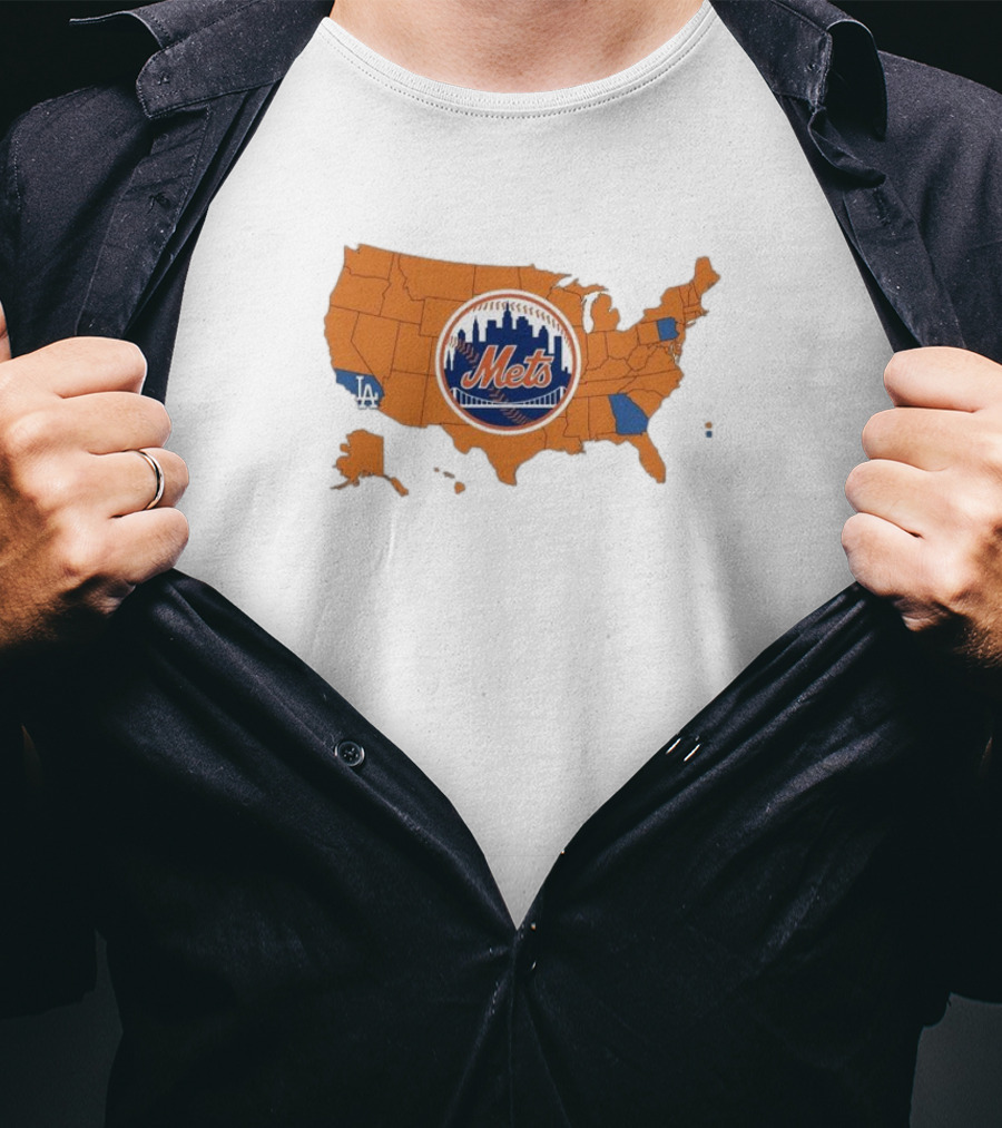 Map Of America Rooting For Mets With Dodgers And Braves Highlights In NLCS MLB T-Shirt