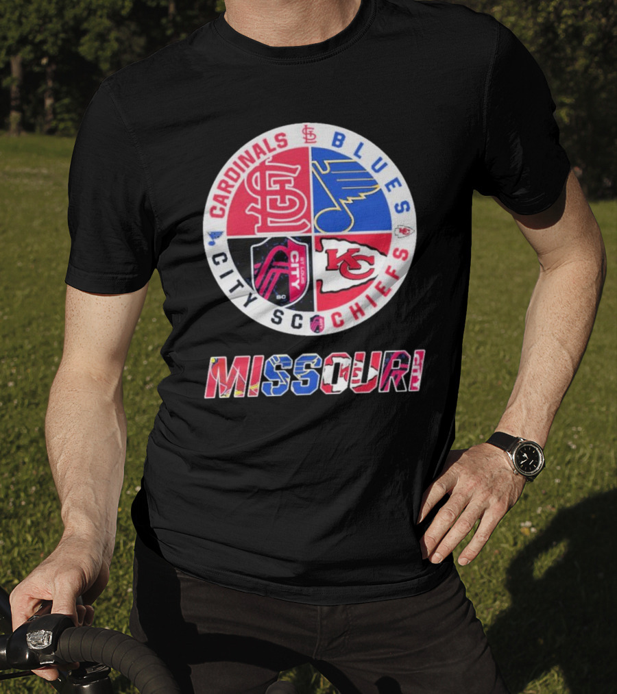 Missouri Cardinals Blues City SC Chiefs Logo Collection T-Shirt