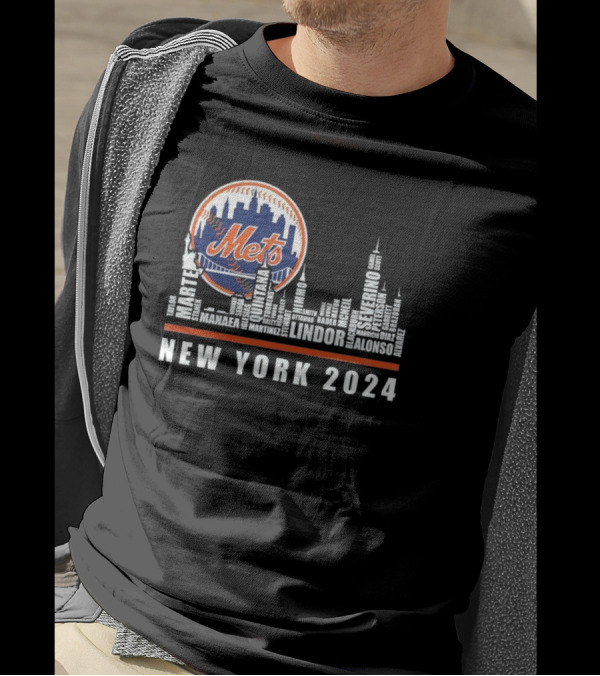 New York Mets 2024 Marte Lindor Alonso Severino Quintana Player Names Skyline T-Shirt