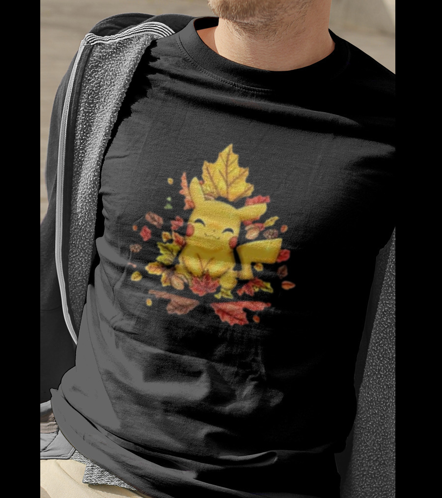 Pikachu Surrounded By Autumn Leaves And Acorns T-Shirt