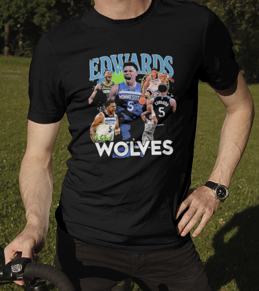 EDWARDS Minnesota Wolves Number 5 Basketball Action Collage T-Shirt