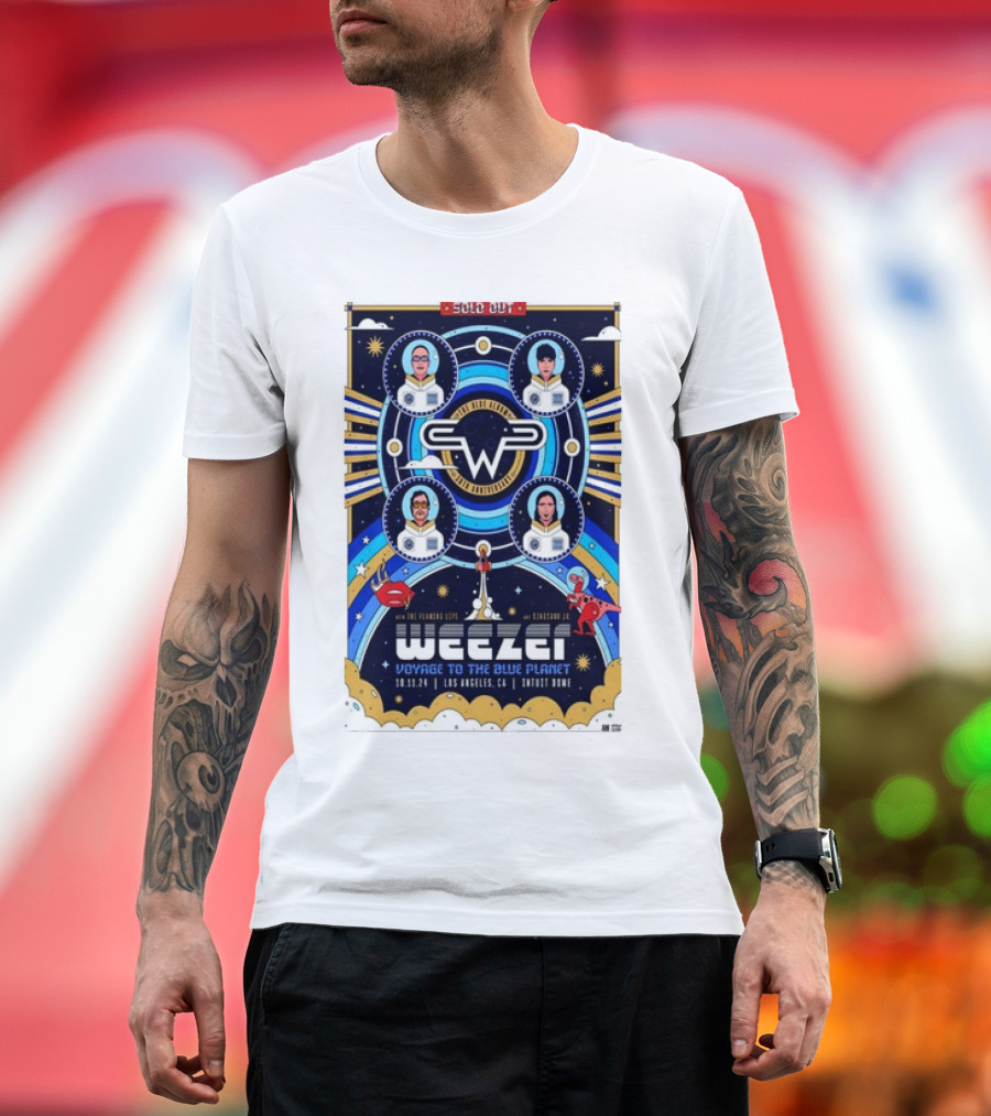 Weezer The Flaming Lips Dinosaur JR Voyage to the Blue Planet Los Angeles Oct 11 2024 Sold Out T-Shirt