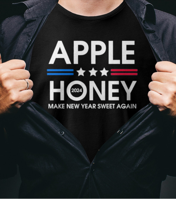 Apple Honey 2024 Make New Year Sweet Again Rosh Hashanah Stars Stripes T-Shirt