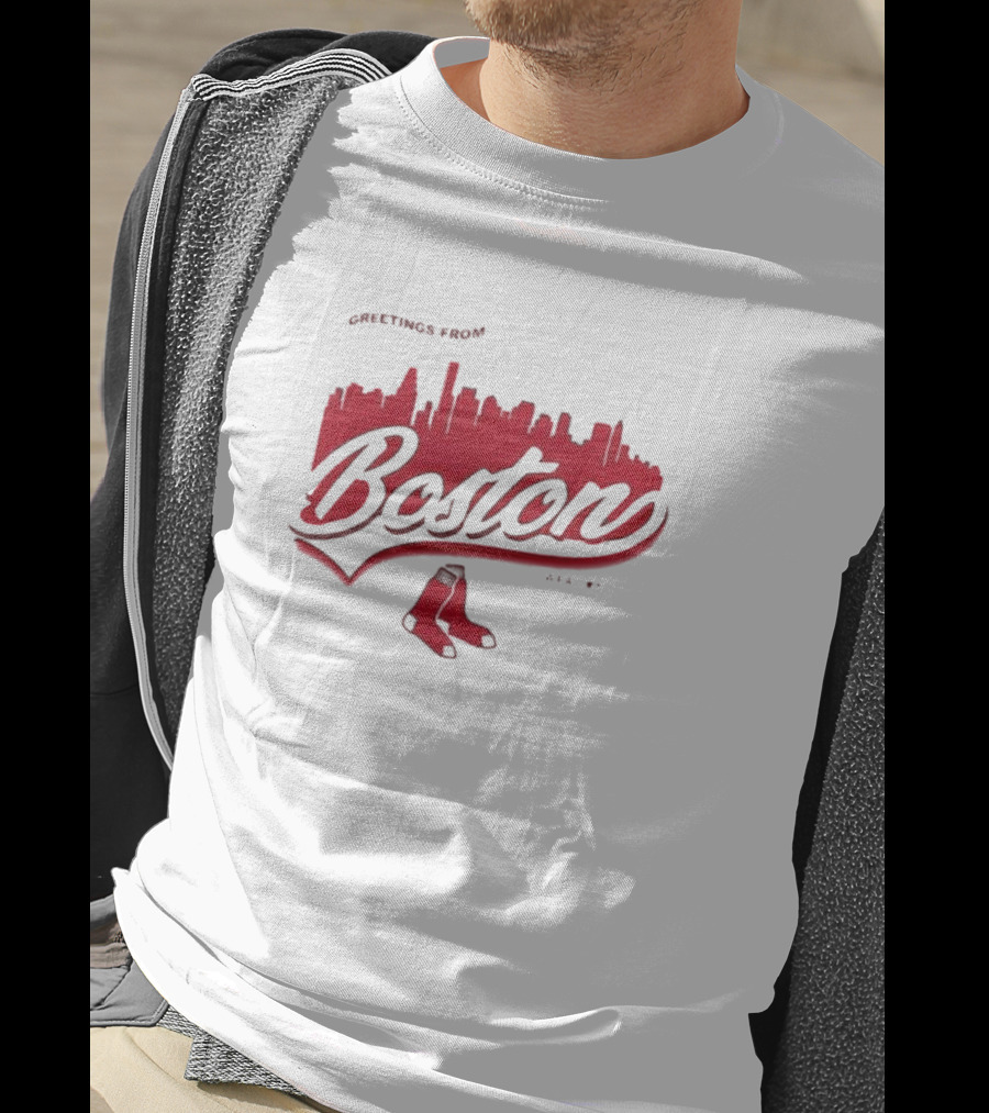 Greetings From Boston Red Sox Erin Andrews Domestic Postcard Skyline Graphics T-Shirt