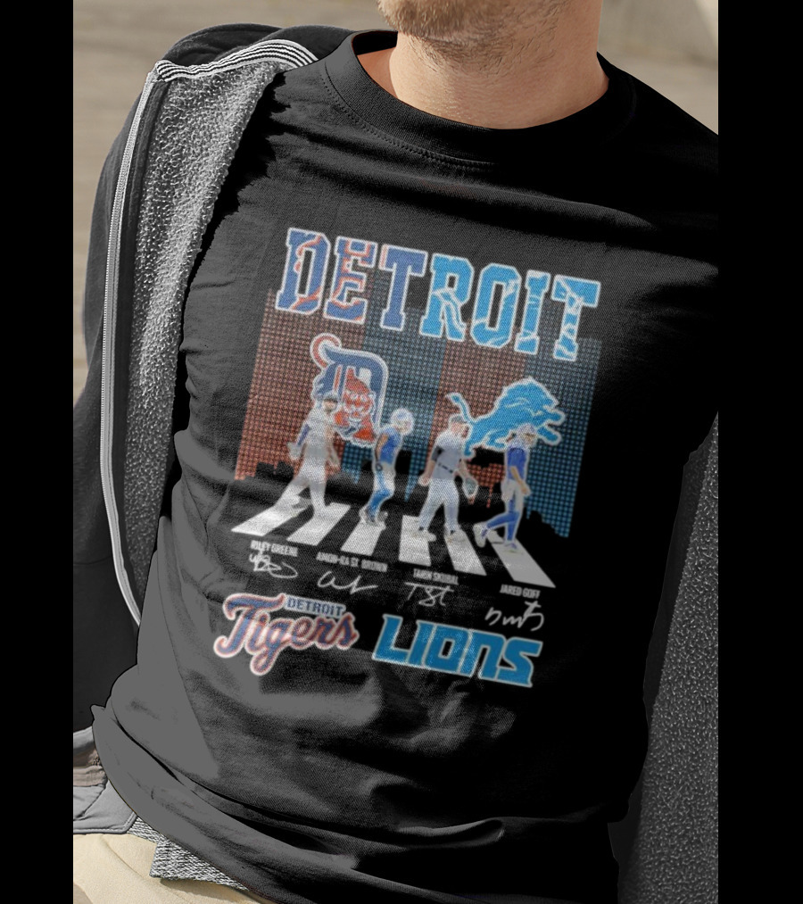 Detroit Lions Detroit Tigers Abbey Road Riley Greene Amon-Ra St. Brown Tarik Skubal Jared Goff Signatures T-Shirt
