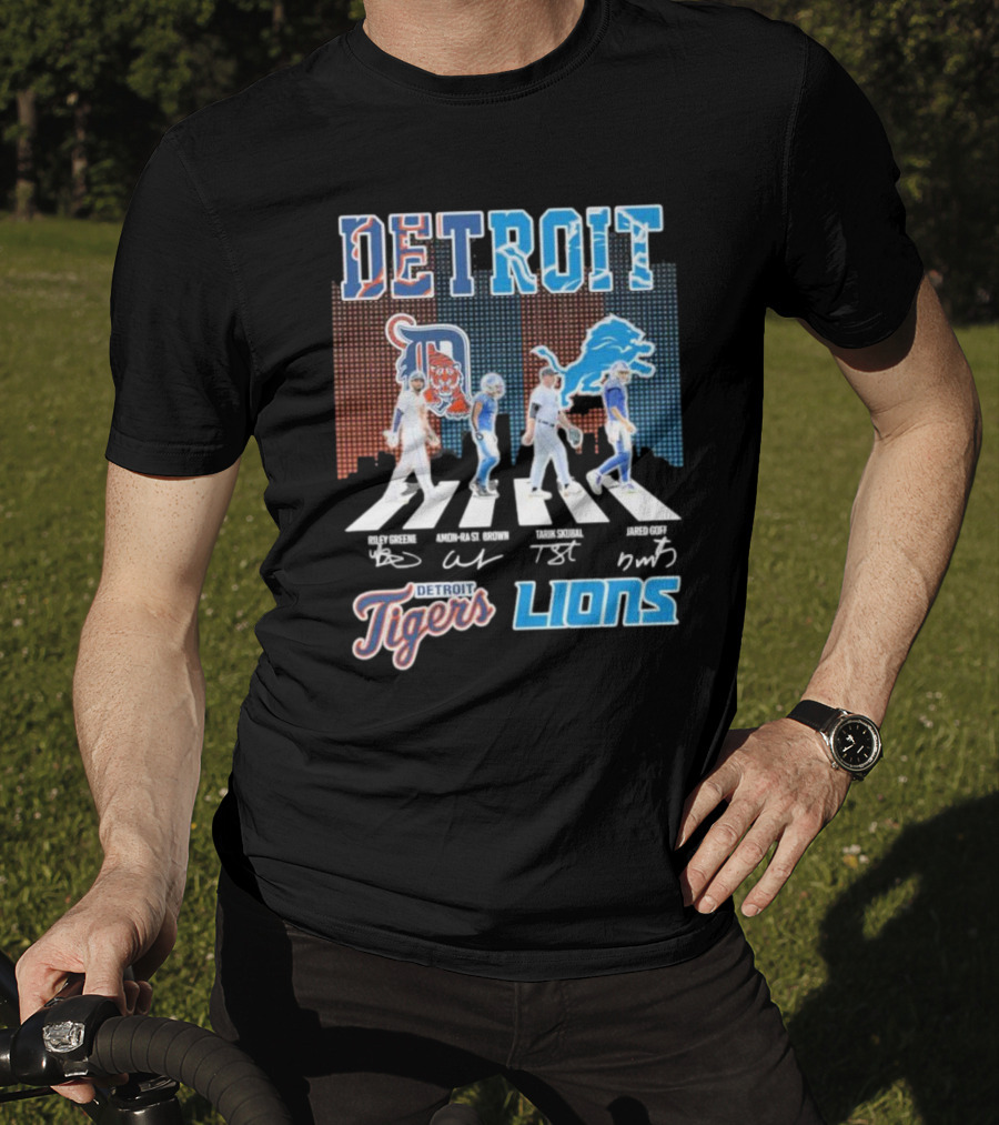 Detroit Lions Detroit Tigers Abbey Road Riley Greene Amon-Ra St. Brown Tarik Skubal Jared Goff Signatures T-Shirt