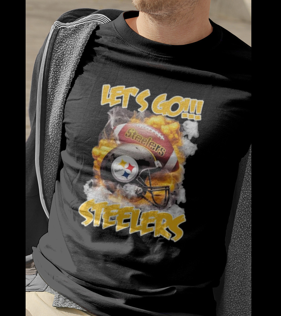 Pittsburgh Steelers Vintage Helmets Let's Go Steelers Football Helmets And Smoke T-Shirt