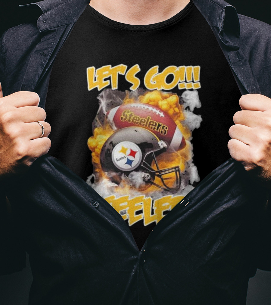 Pittsburgh Steelers Vintage Helmets Let's Go Steelers Football Helmets And Smoke T-Shirt