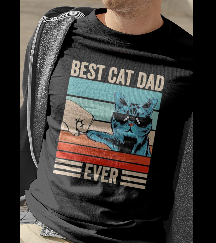 Best Cat Dad Ever Bump Fist With Cool Cat FatherS Day T-Shirt