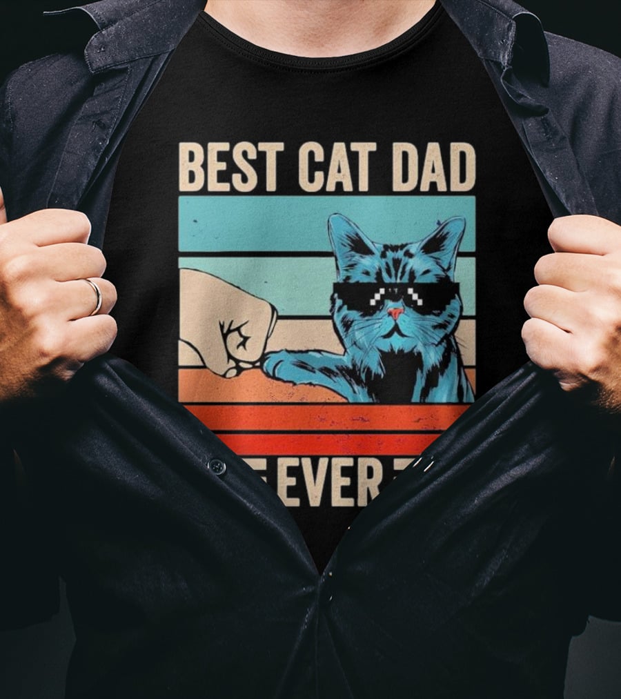 Best Cat Dad Ever Bump Fist With Cool Cat FatherS Day T-Shirt