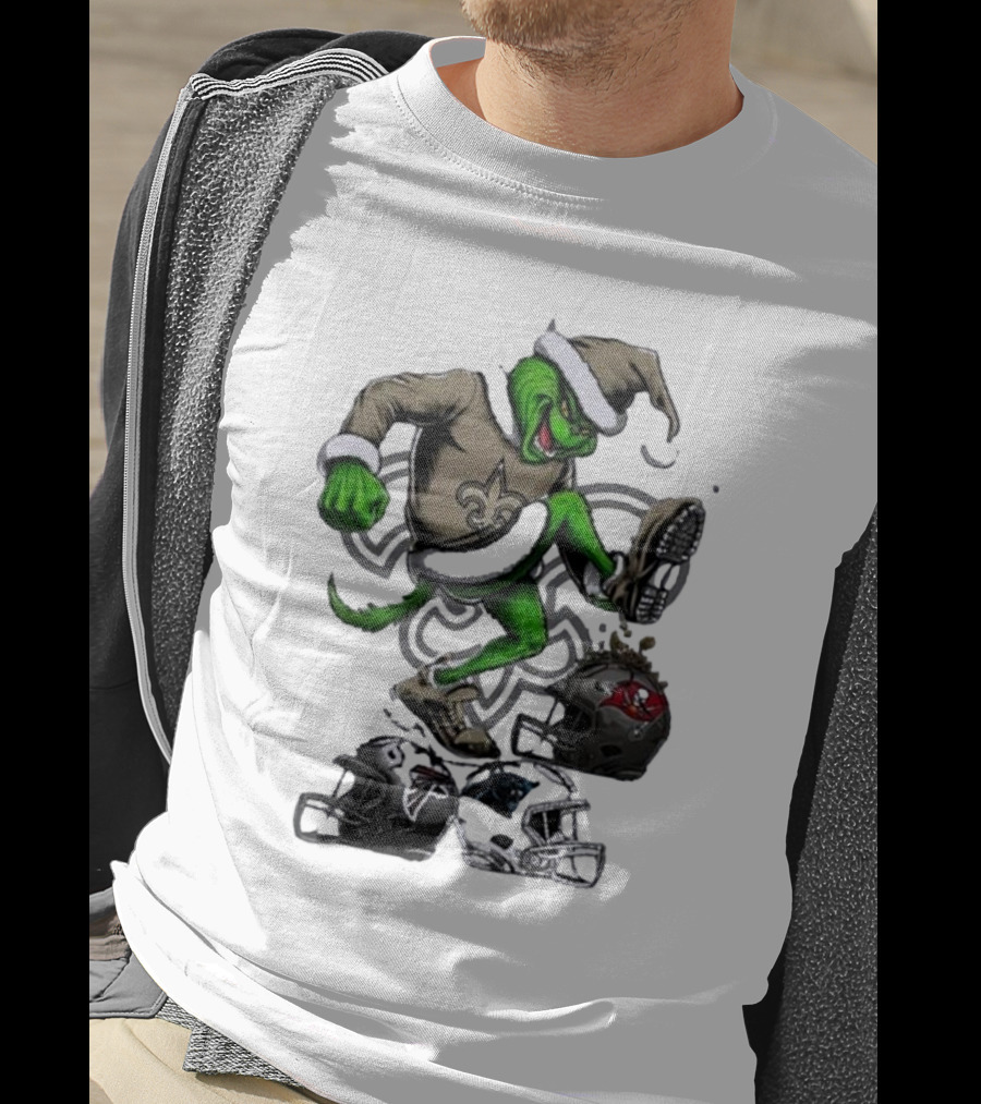 Grinch Crushes Rival NFL Teams In New Orleans Saints Gear T-Shirt