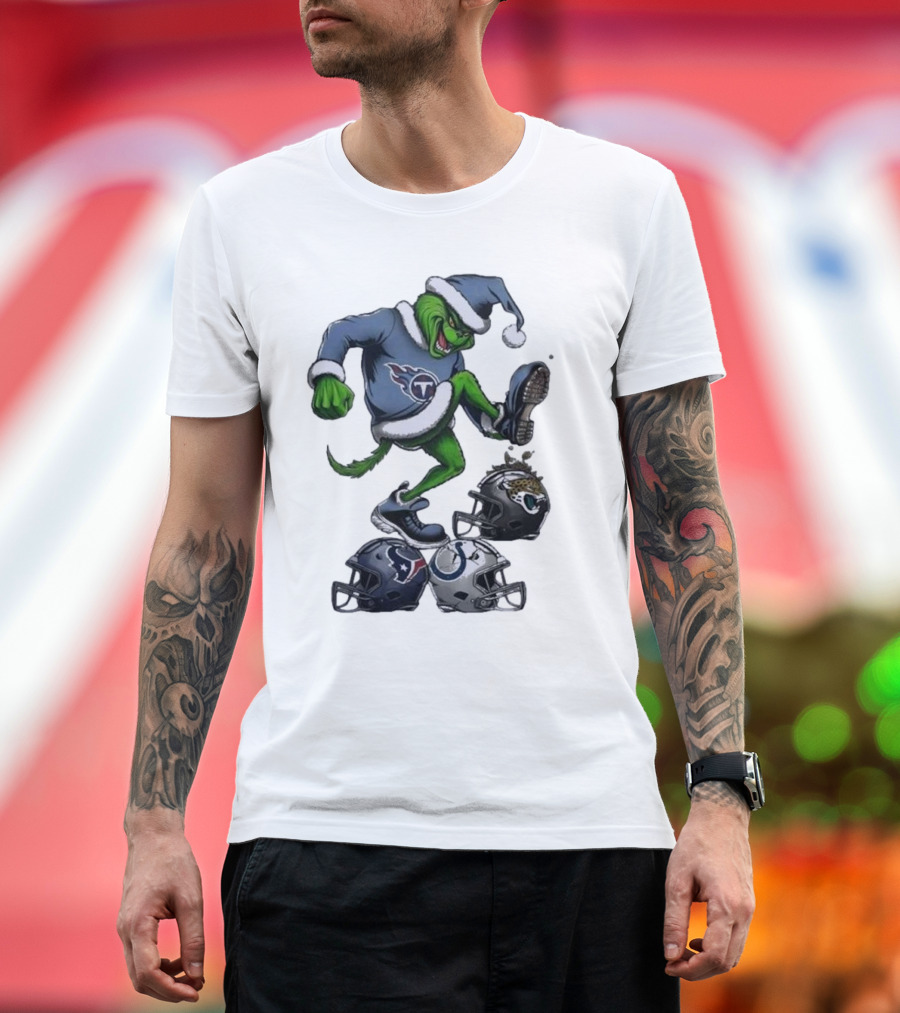 Christmas Grinch Tennessee Titans Stomping on Jaguars Texans Colts T-Shirt