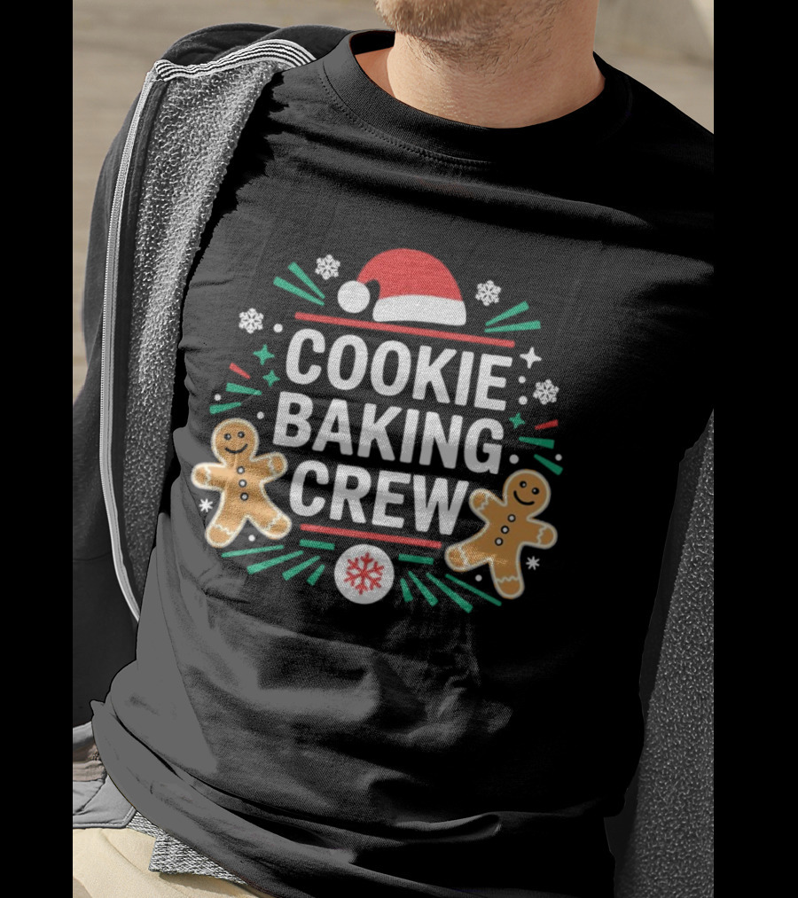 Cookie Baking Crew Christmas Gingerbread Festive Santa Hat Snowflakes T-Shirt